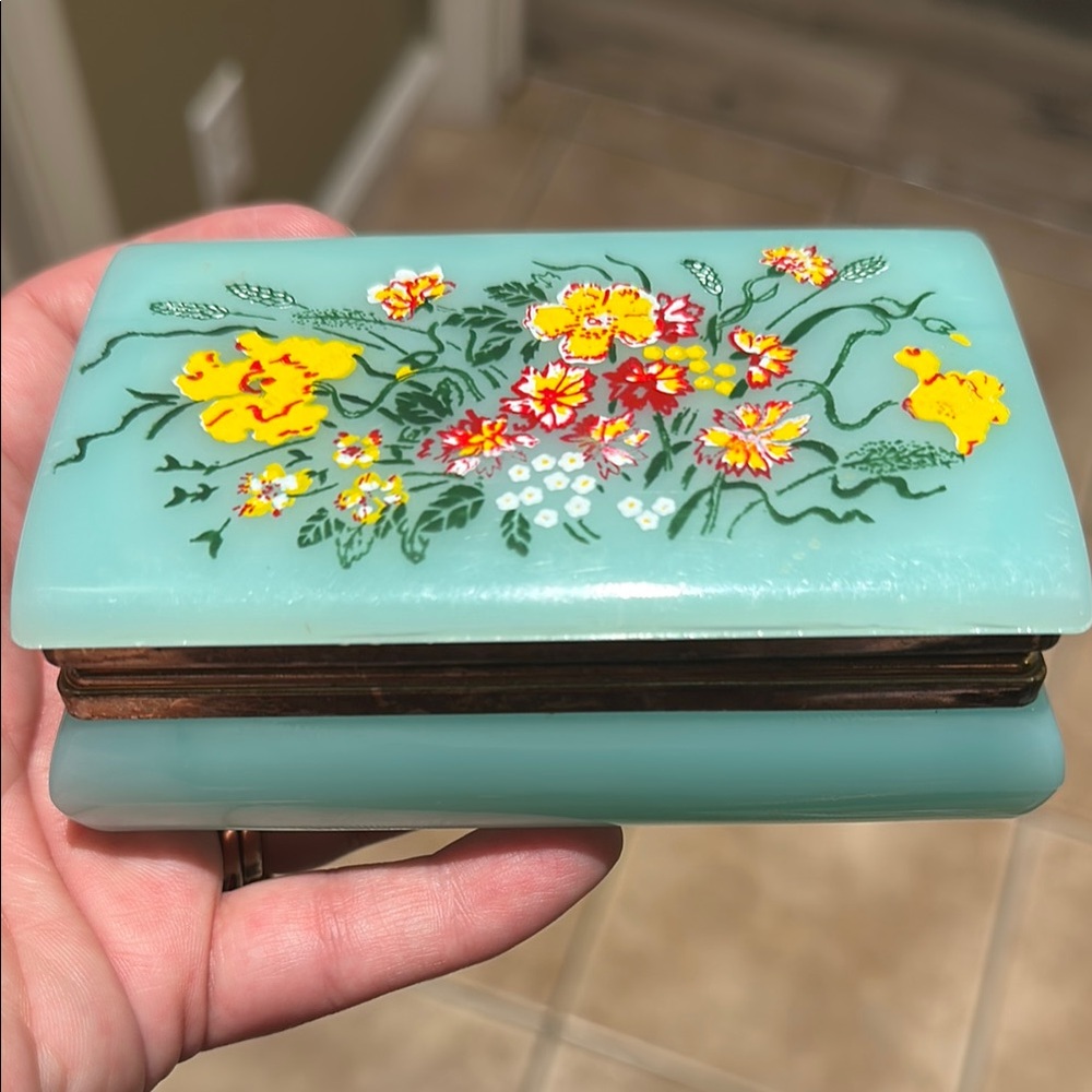 Vintage Lucite Floral Enamel Trinket Box